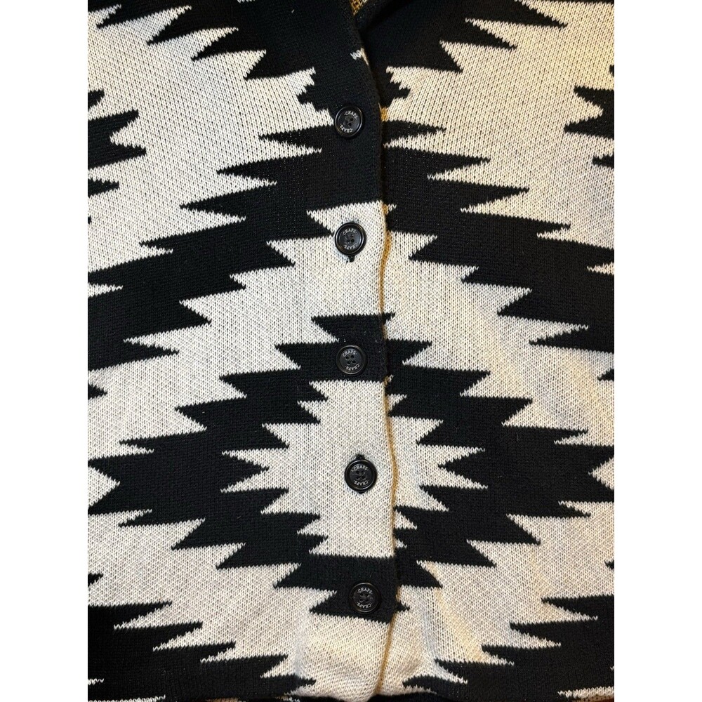CHAPS Womens XS Southwestern Aztec Cardigan Black Cream 100% Cotton Shawl Collar - Picture 3 of 7